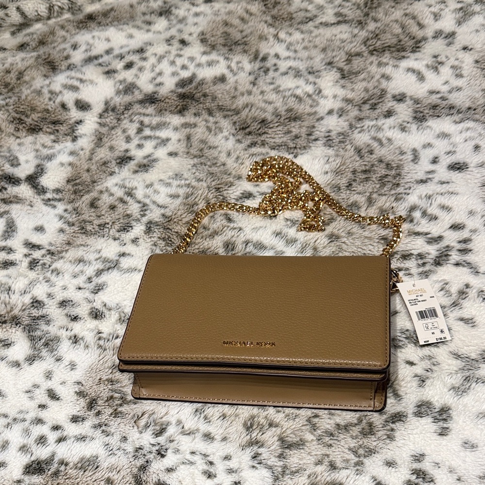 MICHAEL Michael Kors Cedar Tan Leather Chain Crossbody with Gold Chain